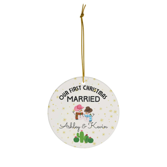 Personalised Ceramic Ornament for christmas custom year married gift for newly weds at christmas