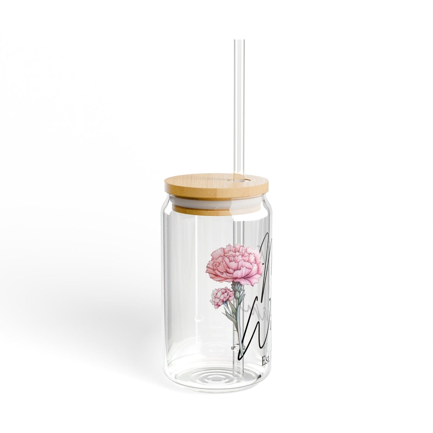 Custom Bride Name Birthflower Glass Can