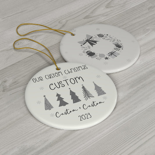 Custom Double Printed Our First Christmas Engaged Married Ceramic Ornament