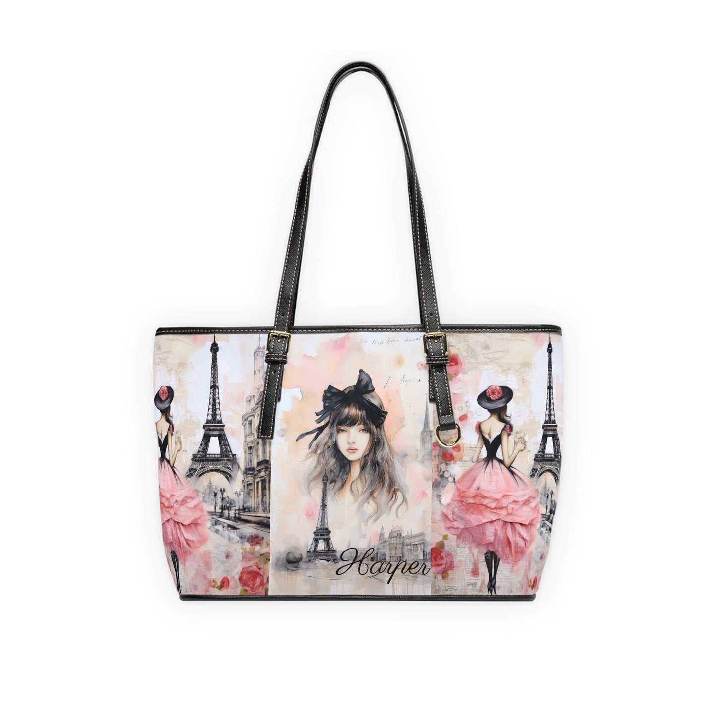 Custom Name Woman In Paris Leather Shoulder Bag