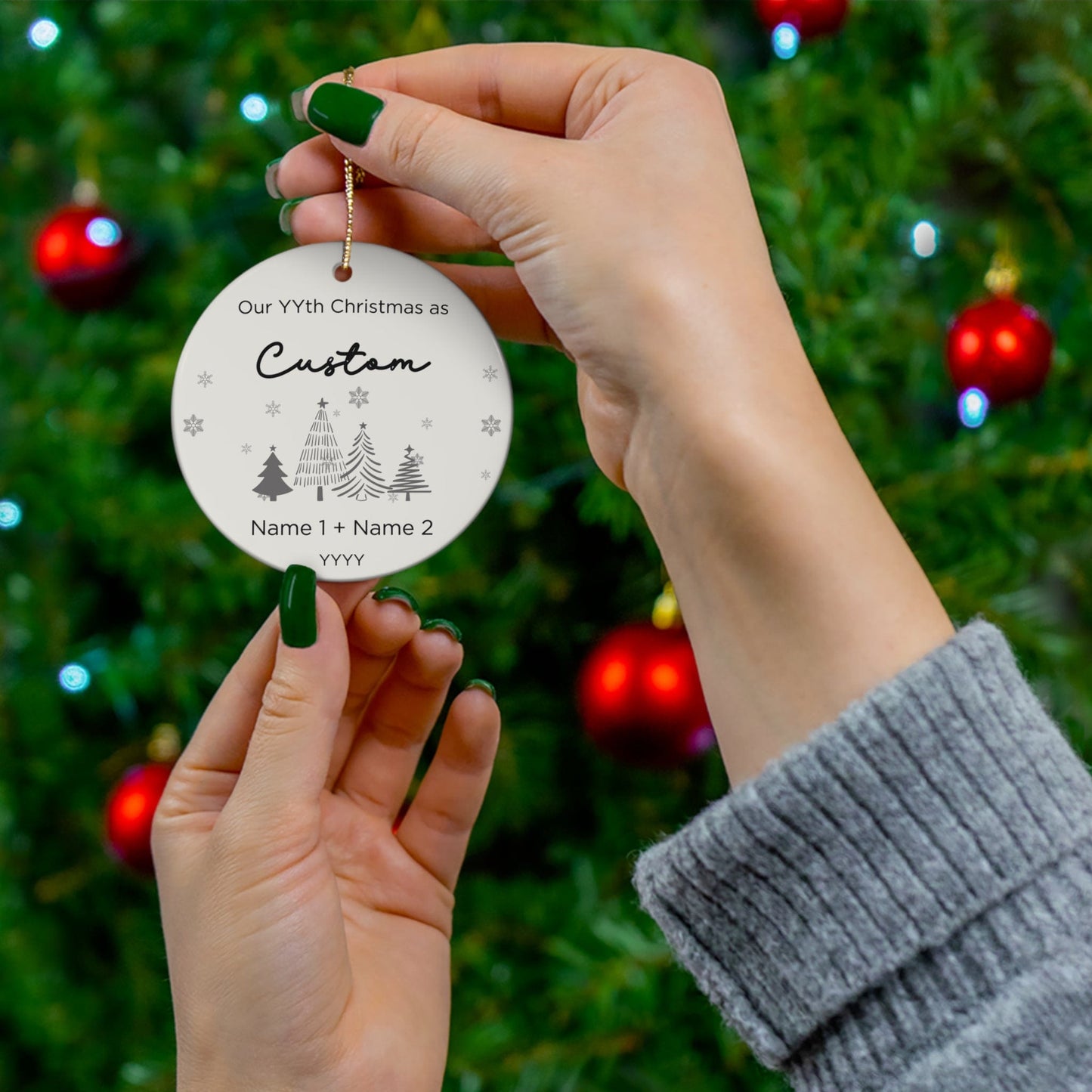 Custom Double Printed Our Anniversary Christmas Ceramic Ornament