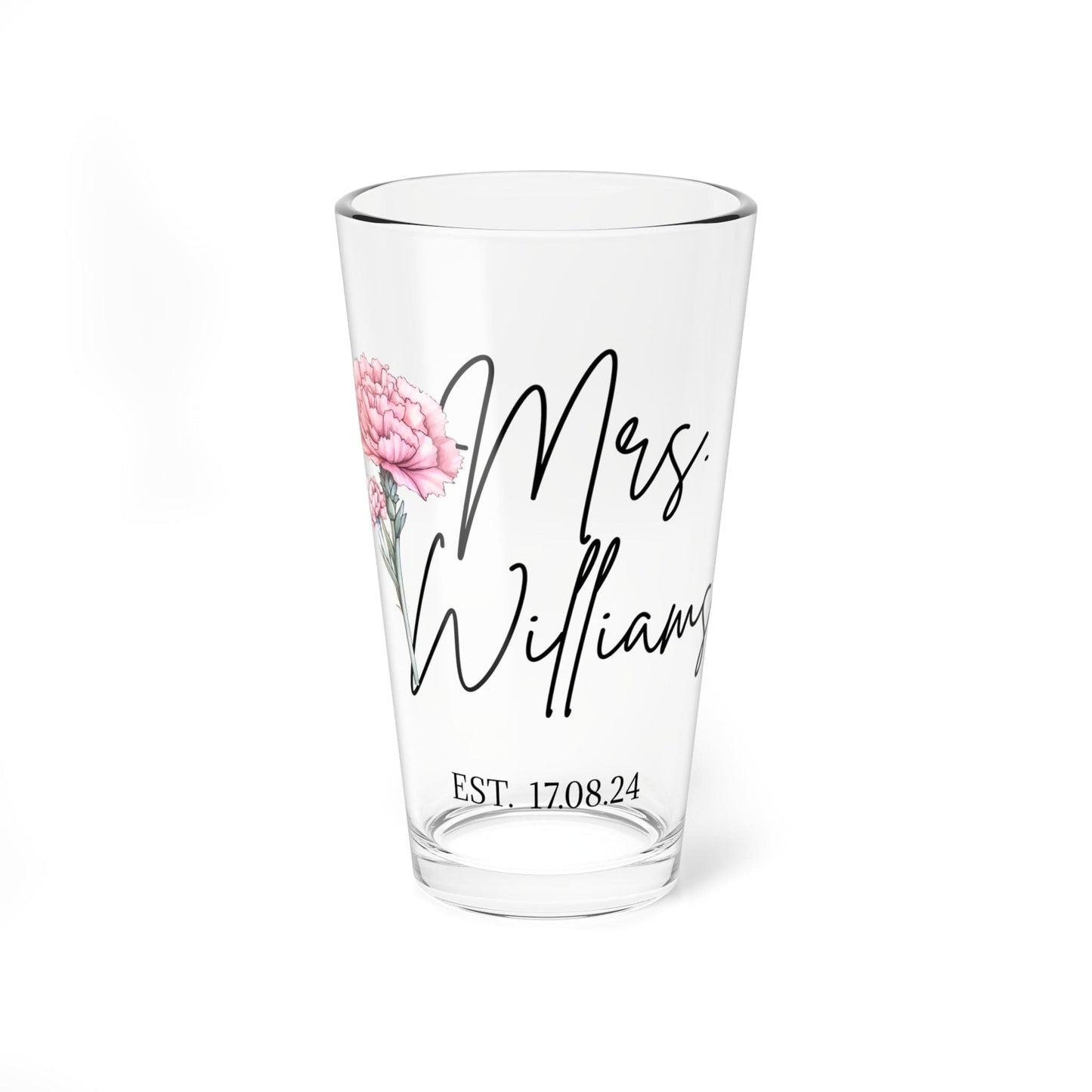 Custom Name Birthflower Mixing Glass, 16oz