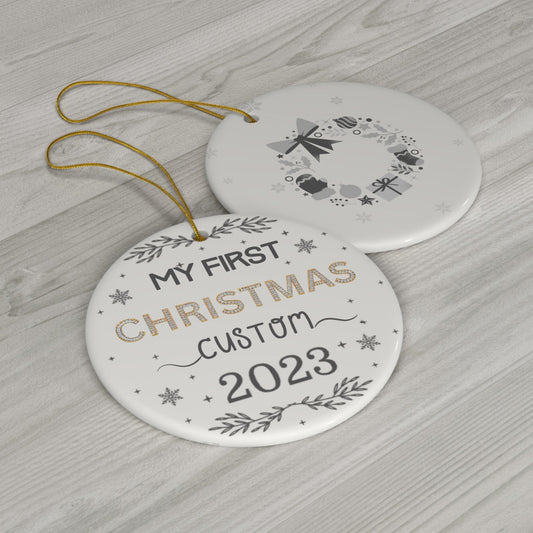 Custom Double Printed First Christmas Single Divorced Ceramic Ornament