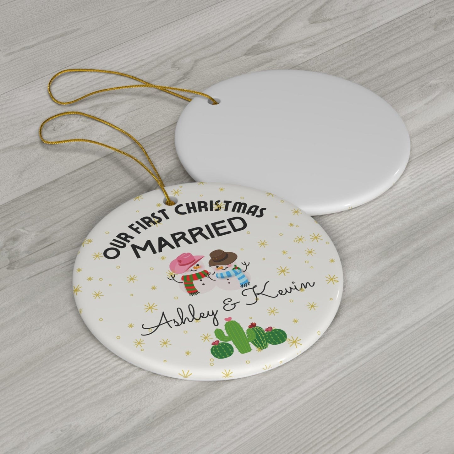 Personalised Ceramic Ornament for christmas custom year married gift for newly weds at christmas