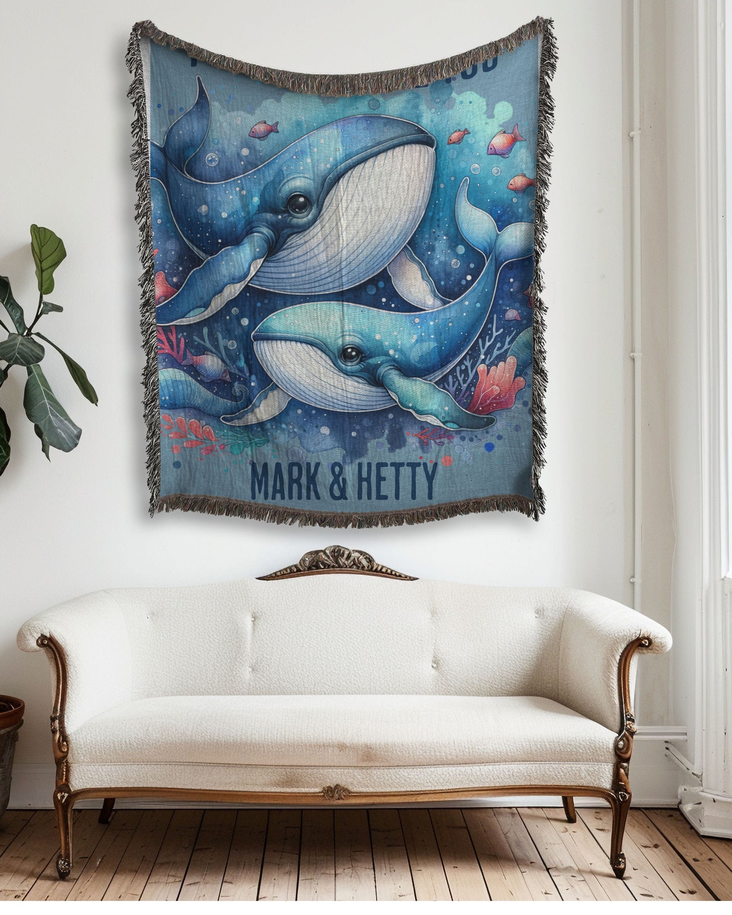 I Whaley Love You Ocean Blue Woven Blanket