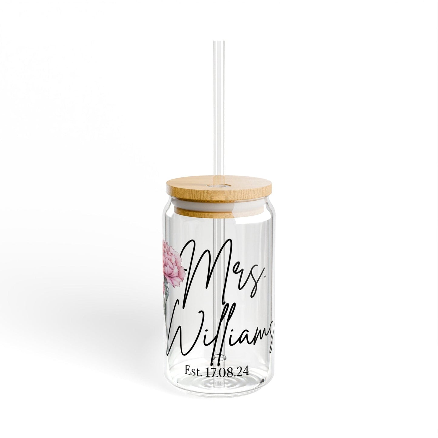 Custom Bride Name Birthflower Glass Can