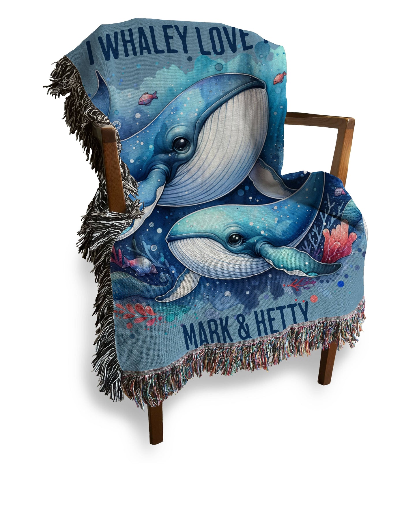 I Whaley Love You Ocean Blue Woven Blanket