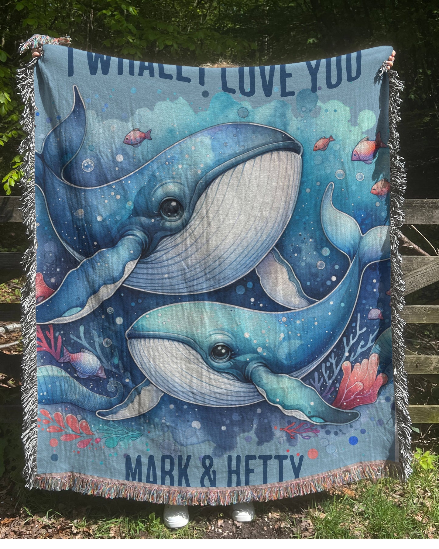 I Whaley Love You Ocean Blue Woven Blanket