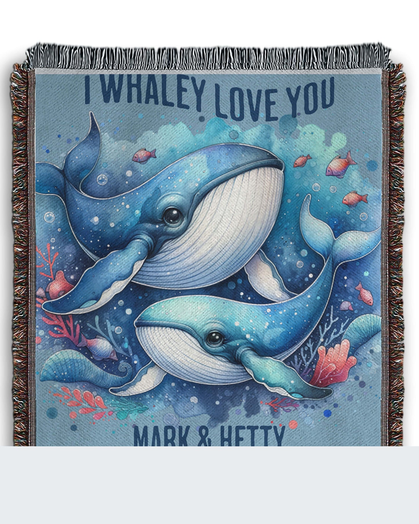 I Whaley Love You Ocean Blue Woven Blanket