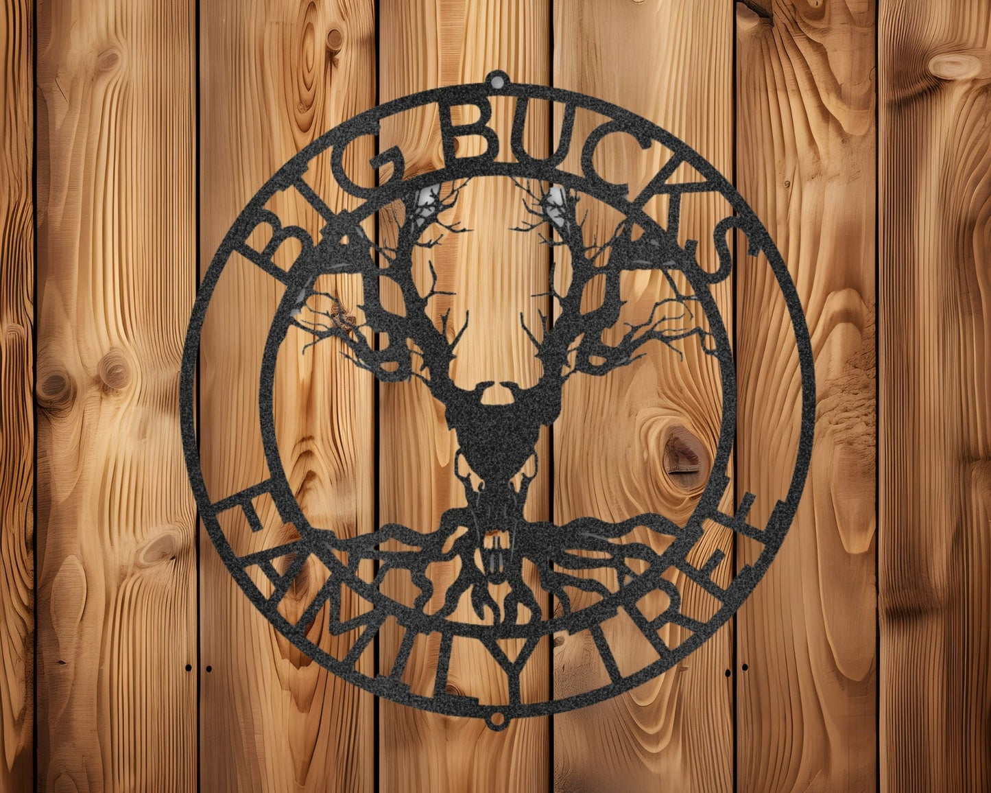 Custom Deer Skull Tree Monogram Metal Wall Art Steel Sign