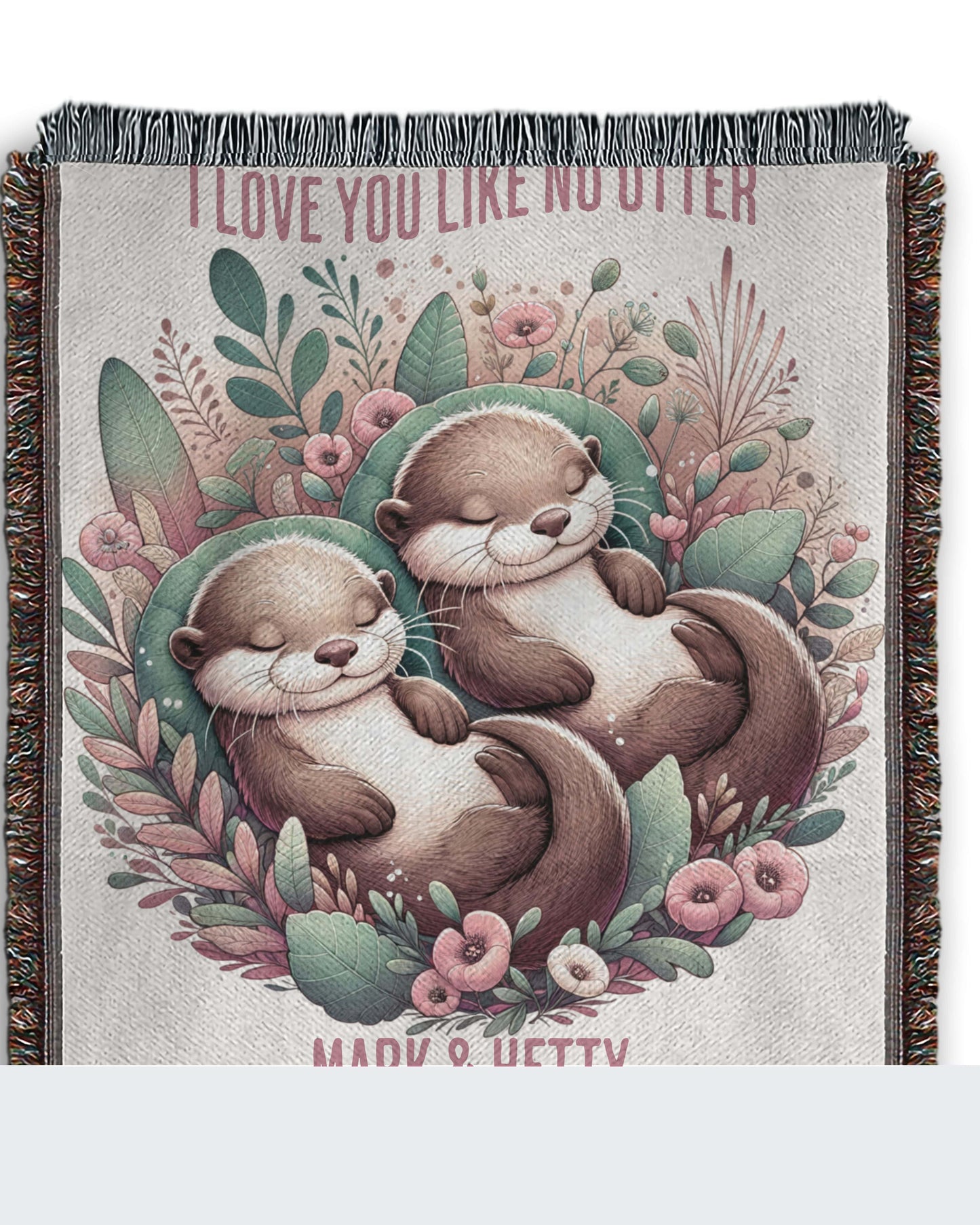 I Love you Like No Otter Beige Woven Blanket