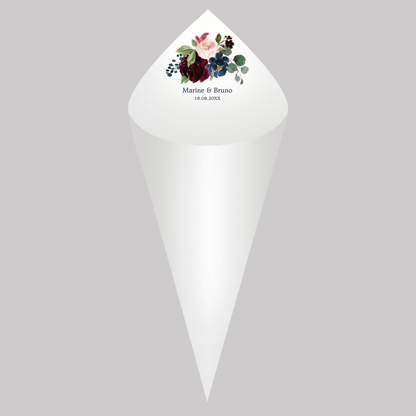 30Pcs Personalized Wedding Cones,White Paper Size 16x16cm ,Custom Name Date Confetti Toss Cones for Bridal Shower Party Favors