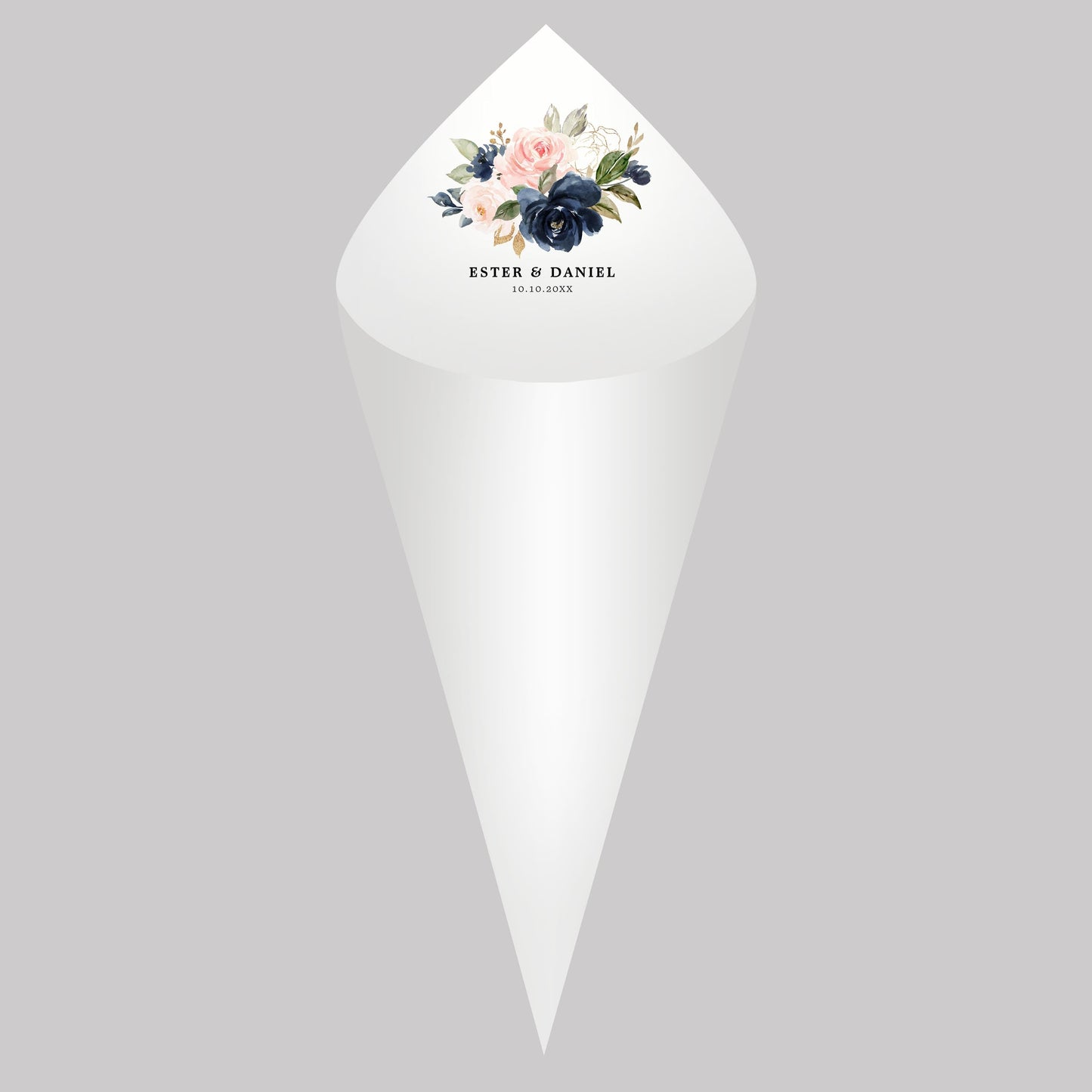 30Pcs Personalized Wedding Cones,White Paper Size 16x16cm ,Custom Name Date Confetti Toss Cones for Bridal Shower Party Favors