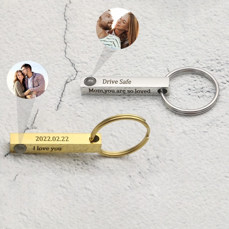 Custom Photo Upload Text Safe Keyring Gift Men and Women Jewelry