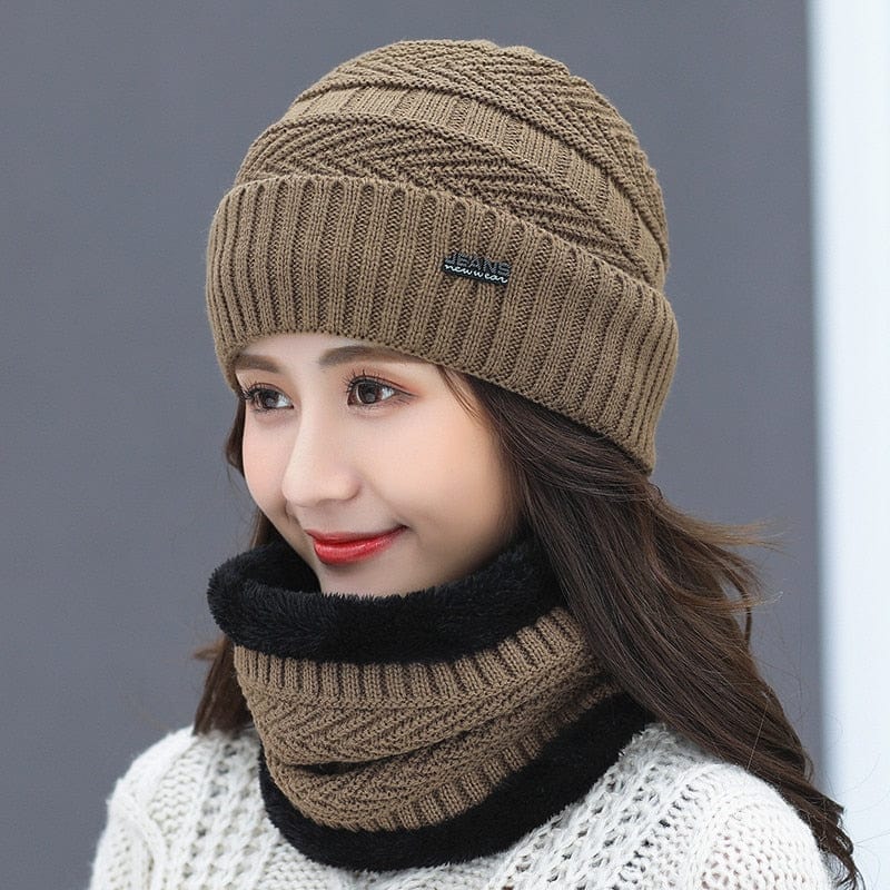 Two-Piece Set Fashion Women Knitted Hat Scarf Caps Neck Warmer Winter Hats For Men Women Beanies Warm Fleece Cap