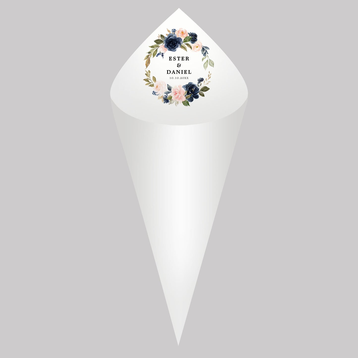 30Pcs Personalized Wedding Cones,White Paper Size 16x16cm ,Custom Name Date Confetti Toss Cones for Bridal Shower Party Favors