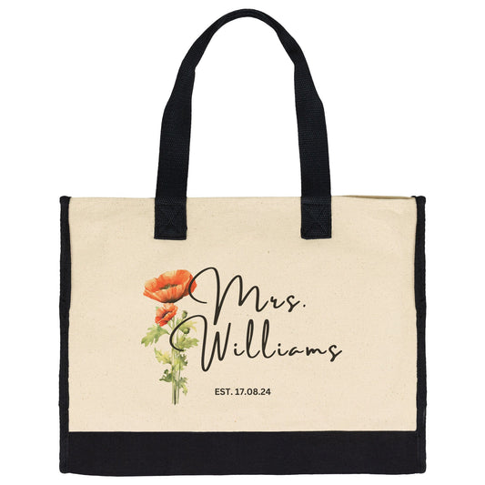 Custom Mrs Name August Birth Month Flower Tote Bag