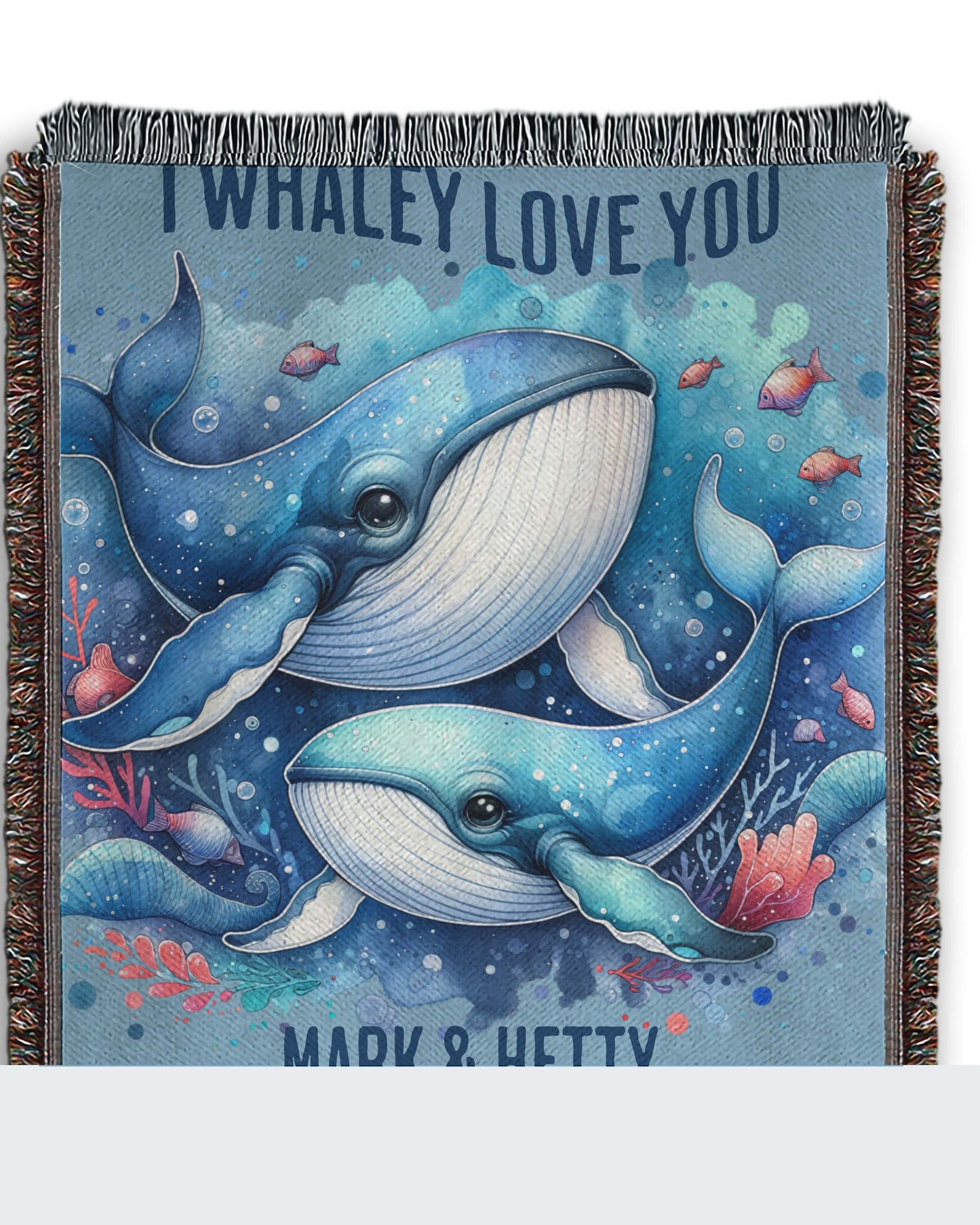 I Whaley Love You Ocean Blue Woven Blanket