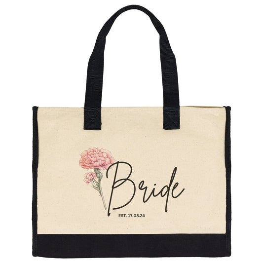 Custom Bride Name Date Birth Month Flower Tote Bag