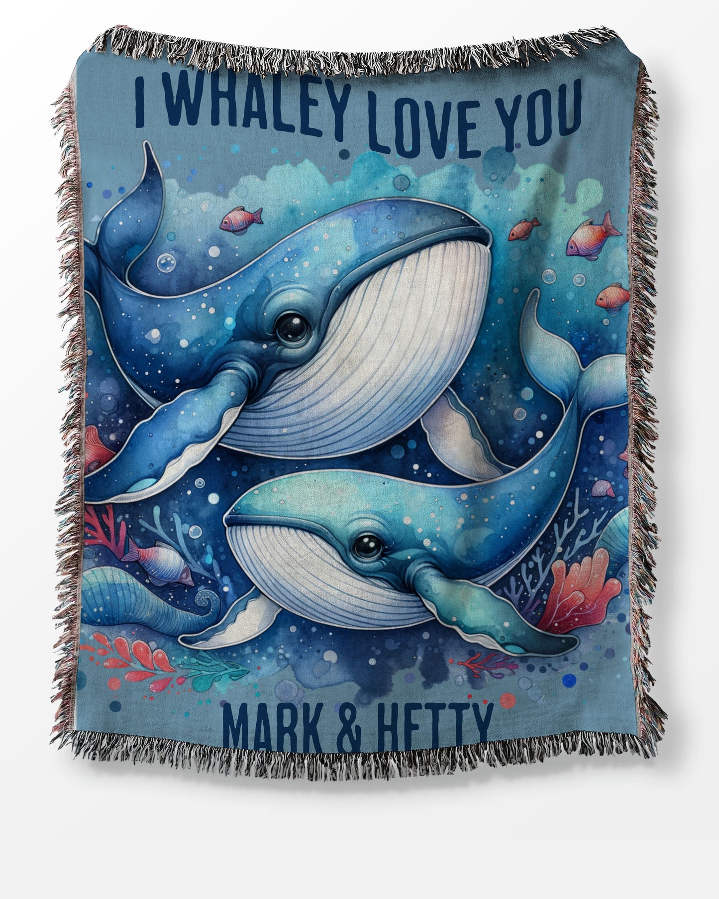 I Whaley Love You Ocean Blue Woven Blanket