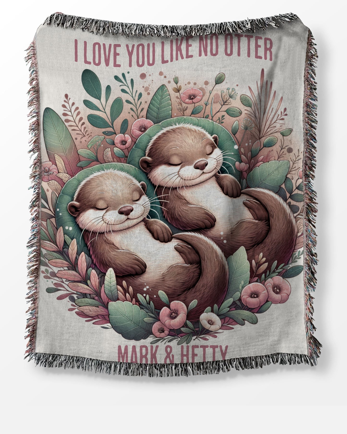 I Love you Like No Otter Beige Woven Blanket