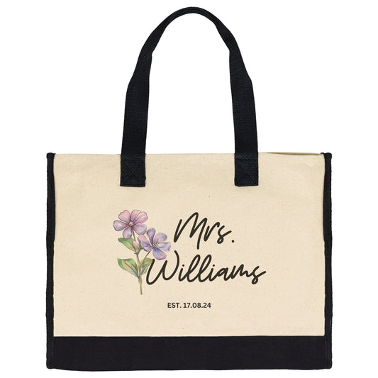 Custom Mrs Name February Birth Month Flower Tote Bag