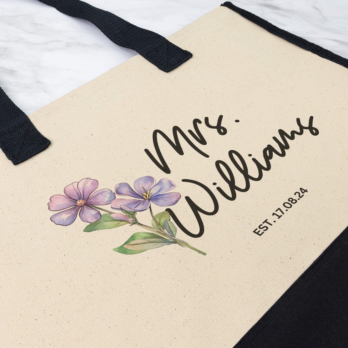 Custom Mrs Name February Birth Month Flower Tote Bag