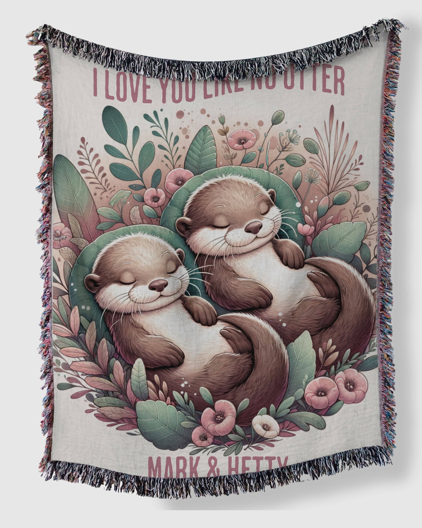 I Love you Like No Otter Beige Woven Blanket