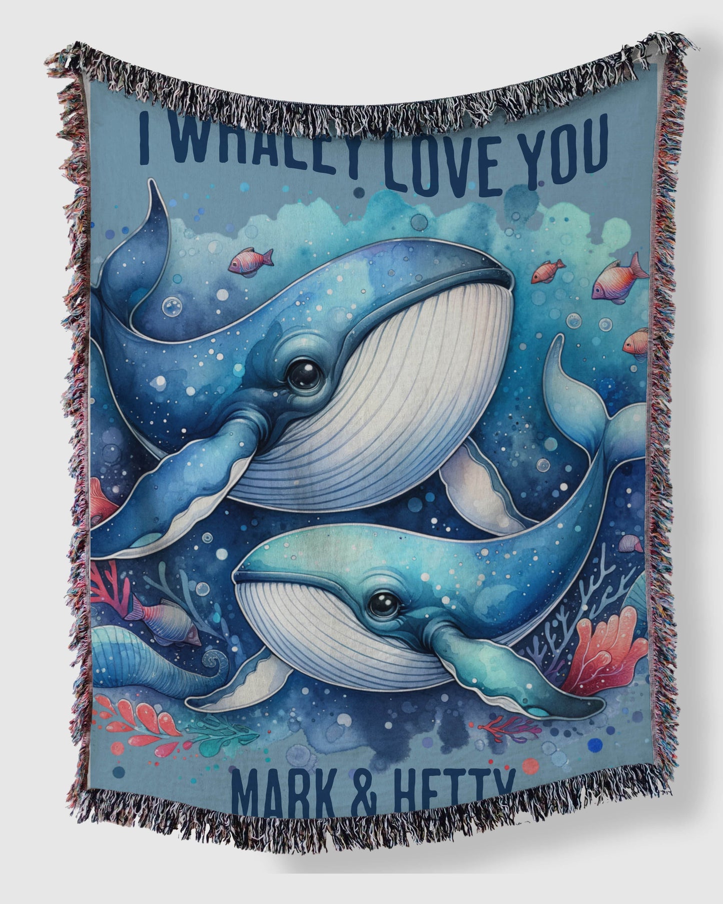 I Whaley Love You Ocean Blue Woven Blanket