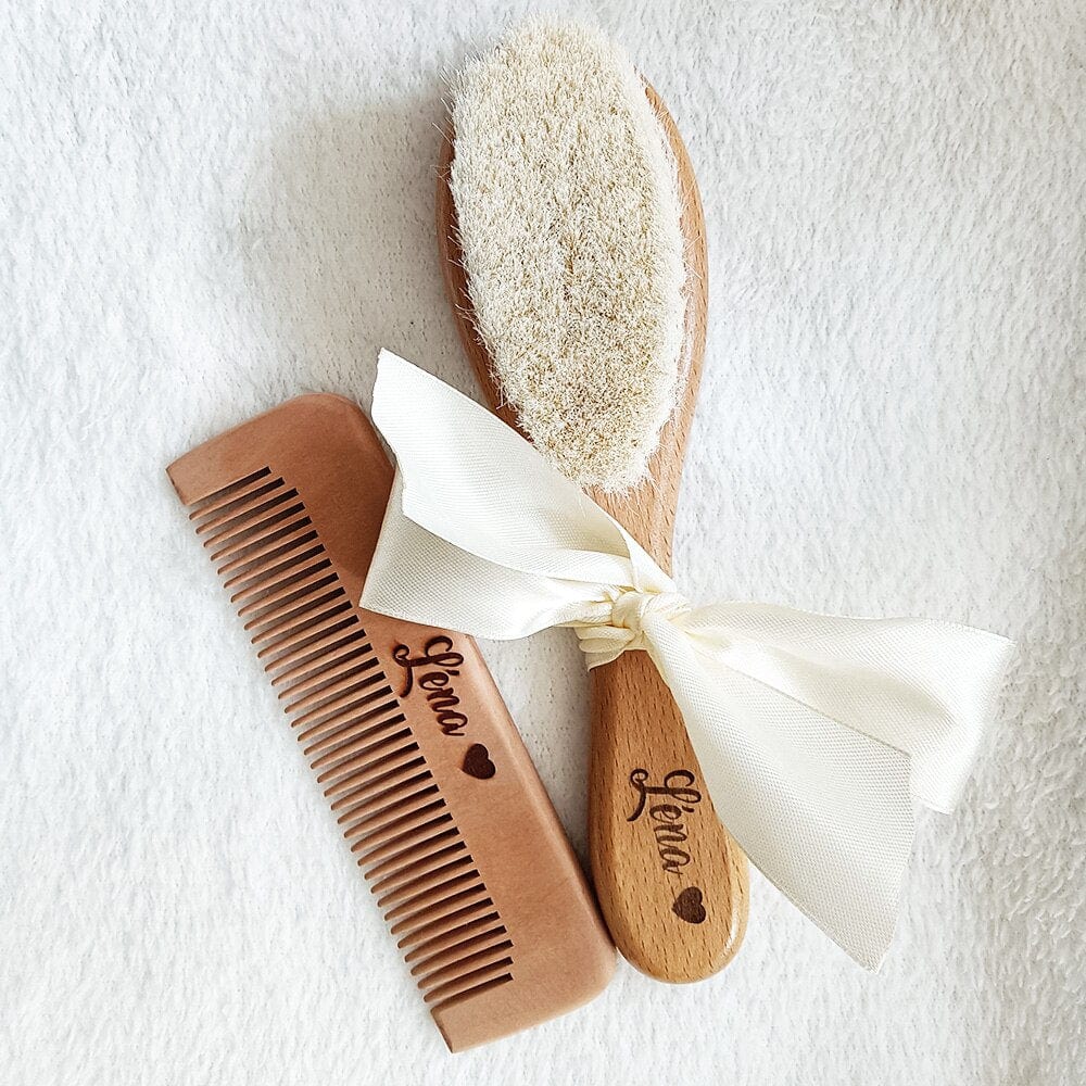 Personalized Baby Name Bathing Comb Baby Care Hair Brush Pure Natural Wool Wood Comb Newborn Baby Shower and Registry Gift