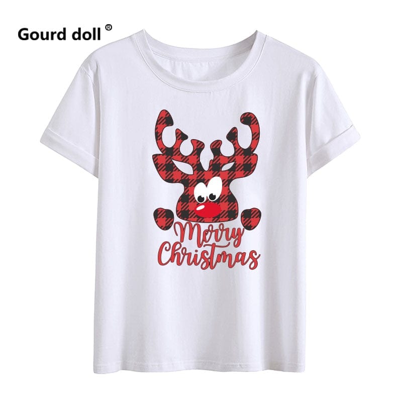 Christmas Reindeer Family Matching Clothes Mother Father Daughter Son Kid Baby T-shirt Christmas Family  Gift Red Short Sleeve