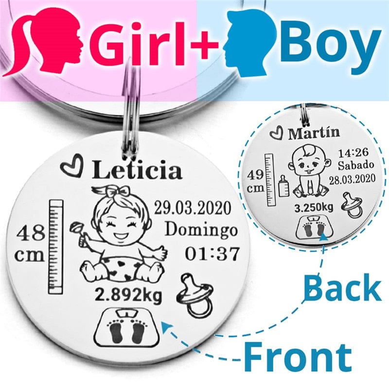 Lovely Personalized Baby Boys Girls Keychain  Name Birth Weight Height For Newborn Commemorate New Mom Dad Gift Keyring