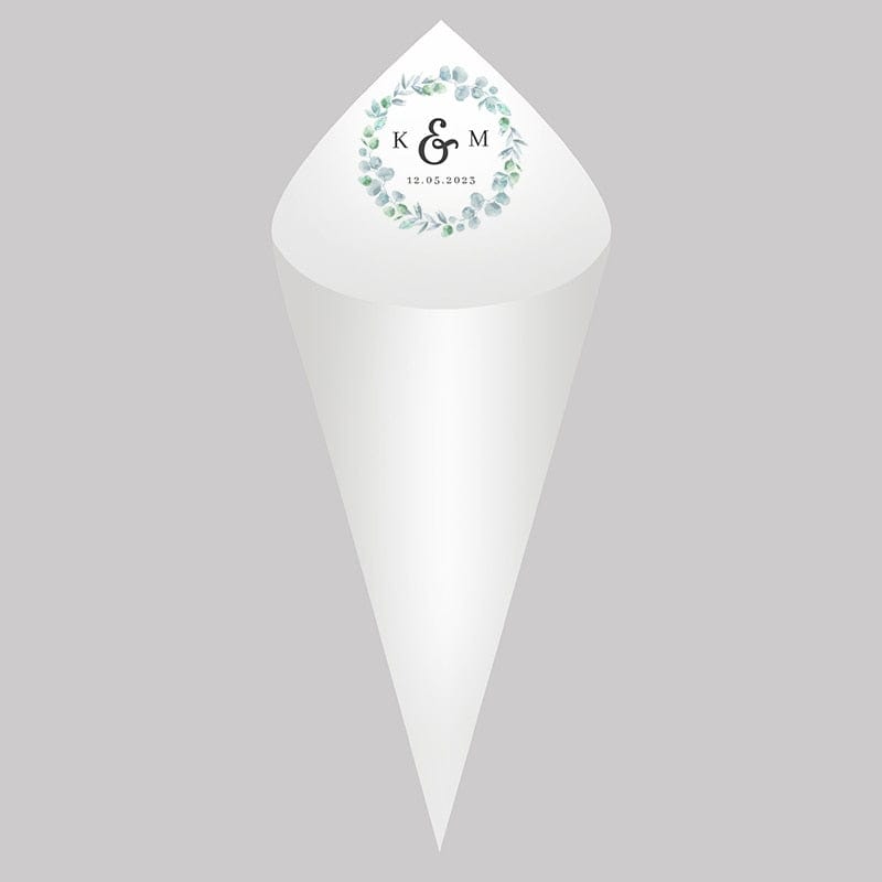 30Pcs Personalized Wedding Cones,White Paper Size 16x16cm ,Custom Name Date Confetti Toss Cones for Bridal Shower Party Favors