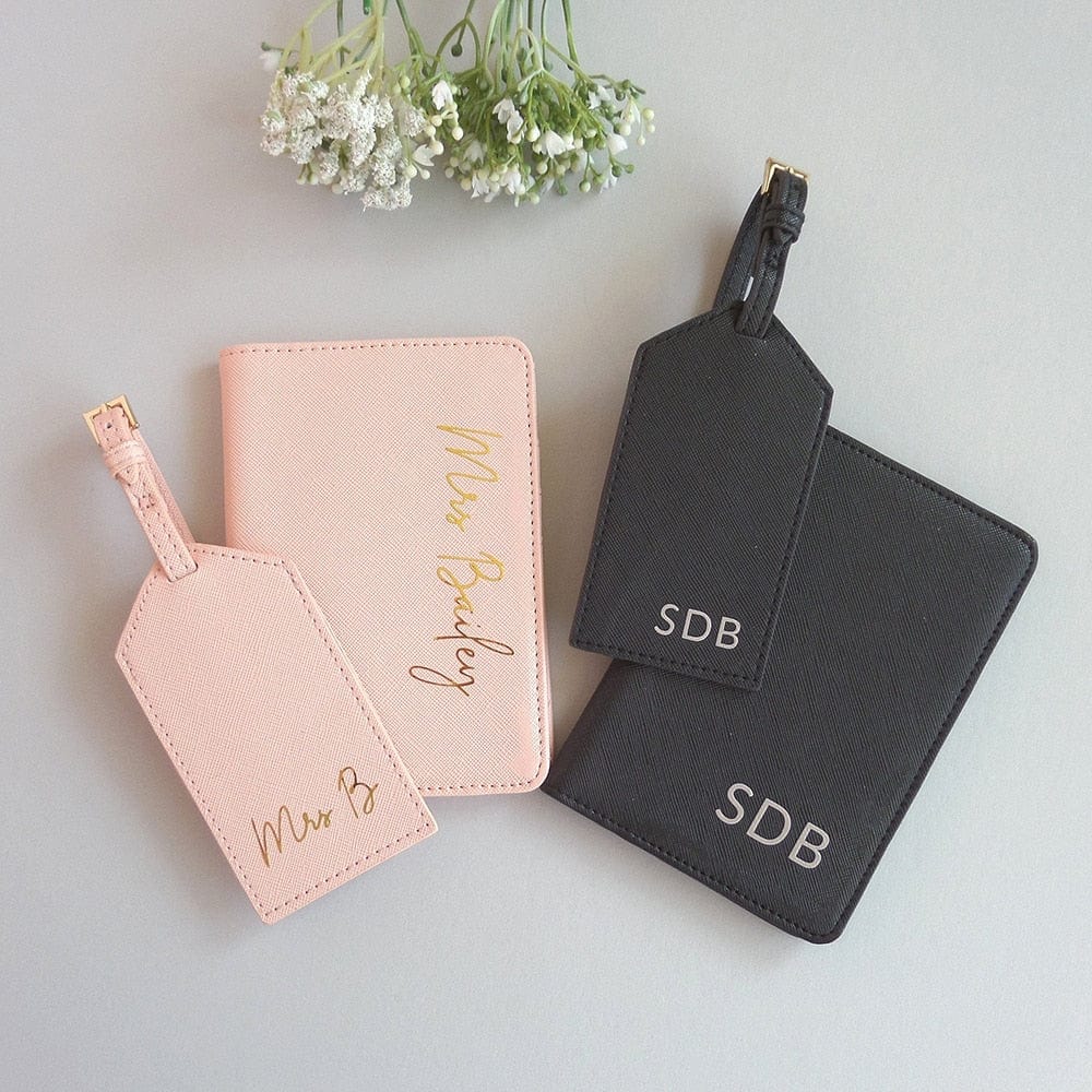 Personalized Passport Holder and Luggage Tag Travel Sets Leather Customize Passport Cover Bride Bridesmaid Honeymoon Mr Mrs Gift