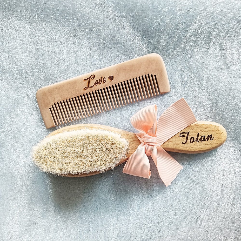 Personalized Baby Name Bathing Comb Baby Care Hair Brush Pure Natural Wool Wood Comb Newborn Baby Shower and Registry Gift