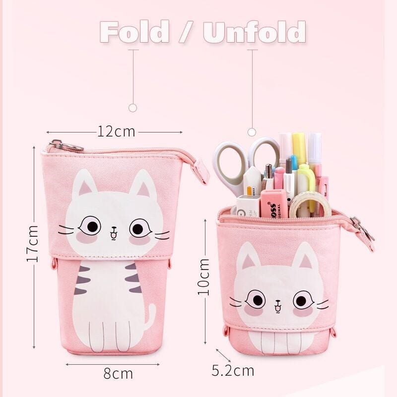 Kids Creative Retractable cat pencil case school stationery bag Kawaii Pencil cases canvas big cute pen holder gifts for kids pen bag