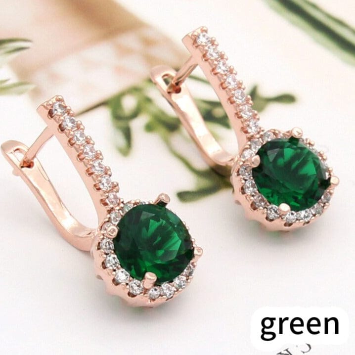 Women Rose Gold Color Round Cubic Zirconia Dangle Earrings For Women Wedding Party Jewelry Gift