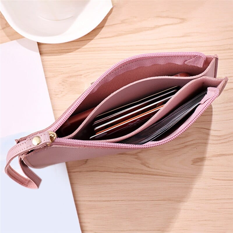 Women Wallet PU Leather Card Holder Solid Color Zipper Coin Purse Fashion Female Clutch Bag