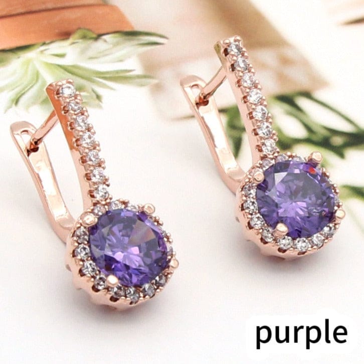 Women Rose Gold Color Round Cubic Zirconia Dangle Earrings For Women Wedding Party Jewelry Gift