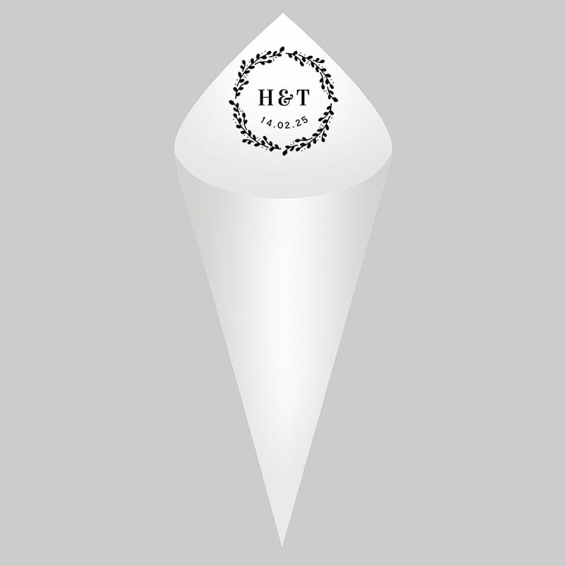 30Pcs Personalized Wedding Cones,White Paper Size 16x16cm ,Custom Name Date Confetti Toss Cones for Bridal Shower Party Favors