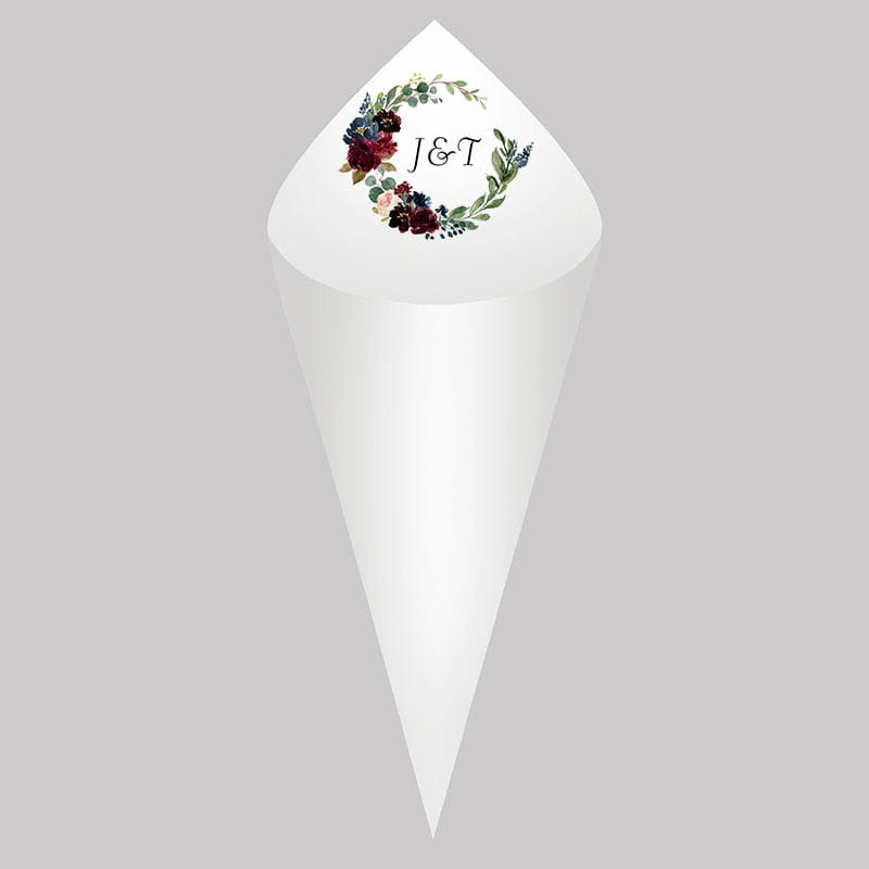 30Pcs Personalized Wedding Cones,White Paper Size 16x16cm ,Custom Name Date Confetti Toss Cones for Bridal Shower Party Favors