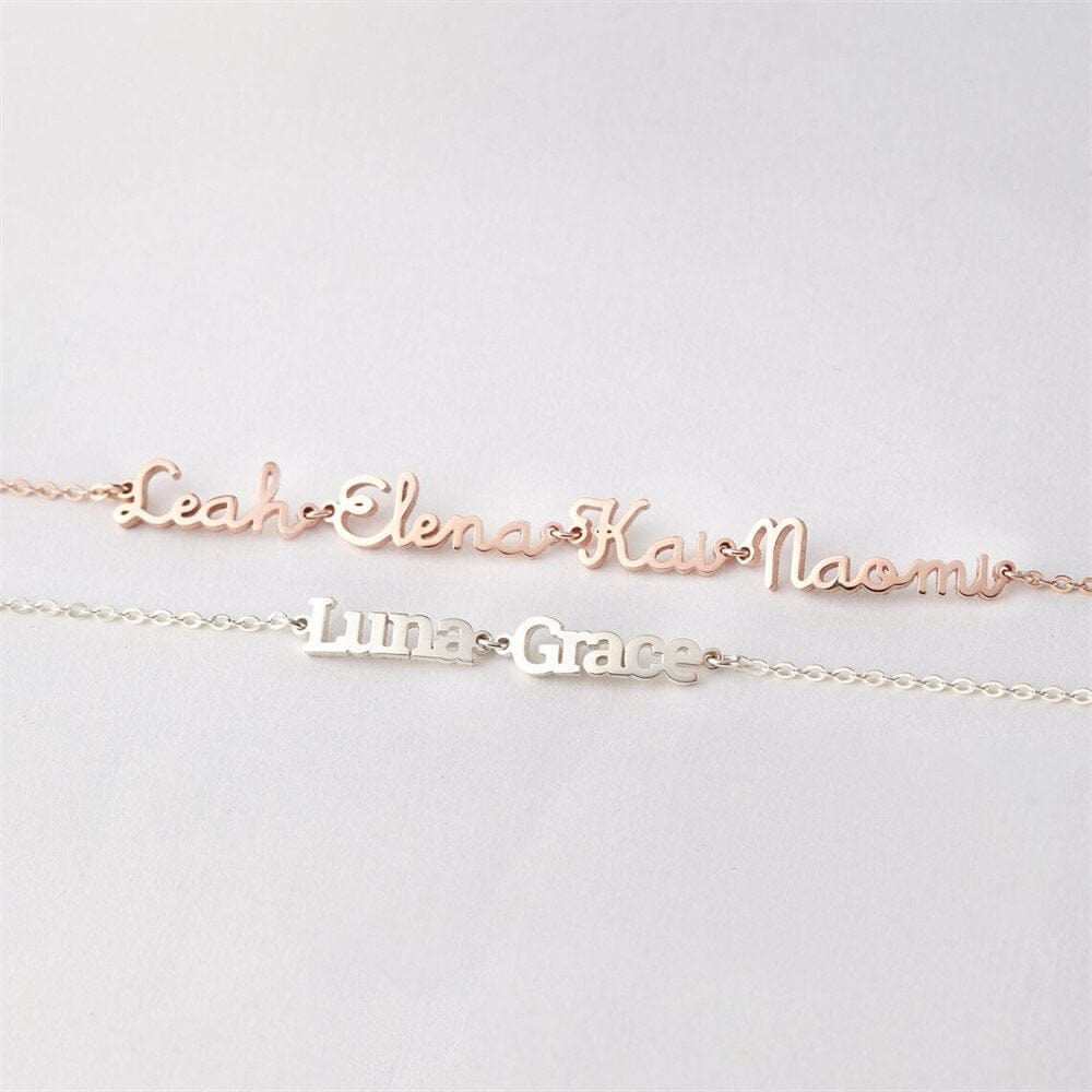 Custom Family Name Bracelet for Women Stainless Stee Link Chain Bracelet Love Gift Adjustable Length Gift for Wife Mom