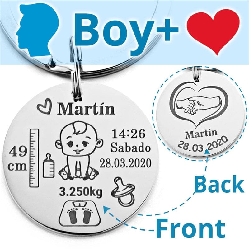 Lovely Personalized Baby Boys Girls Keychain  Name Birth Weight Height For Newborn Commemorate New Mom Dad Gift Keyring