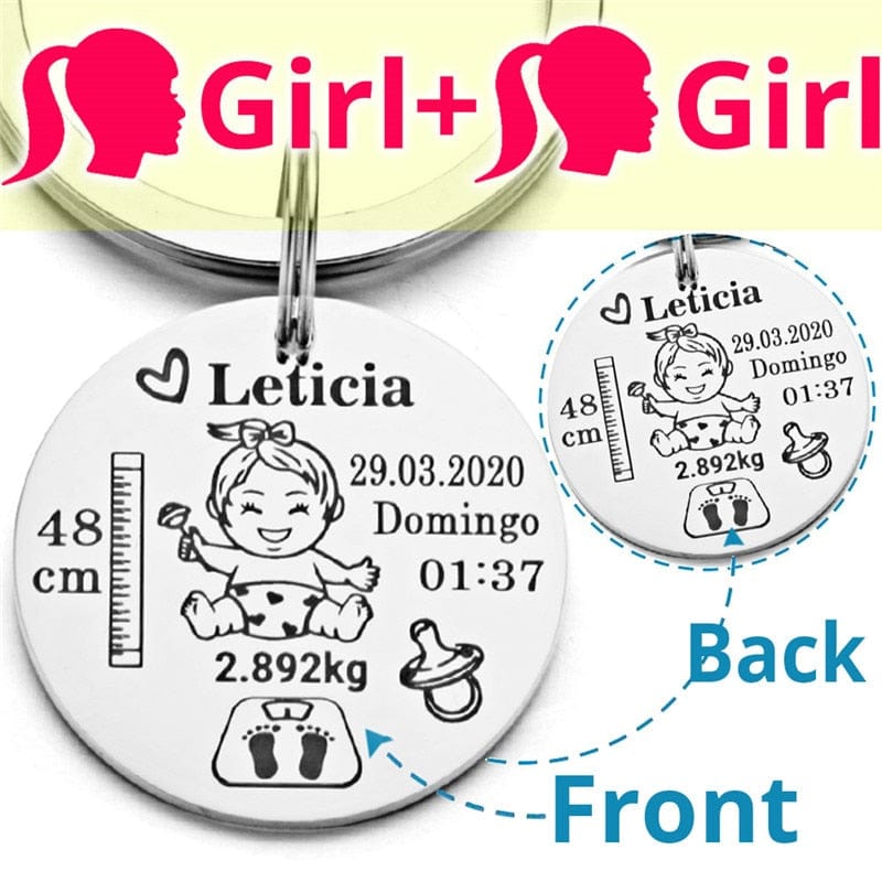 Lovely Personalized Baby Boys Girls Keychain  Name Birth Weight Height For Newborn Commemorate New Mom Dad Gift Keyring