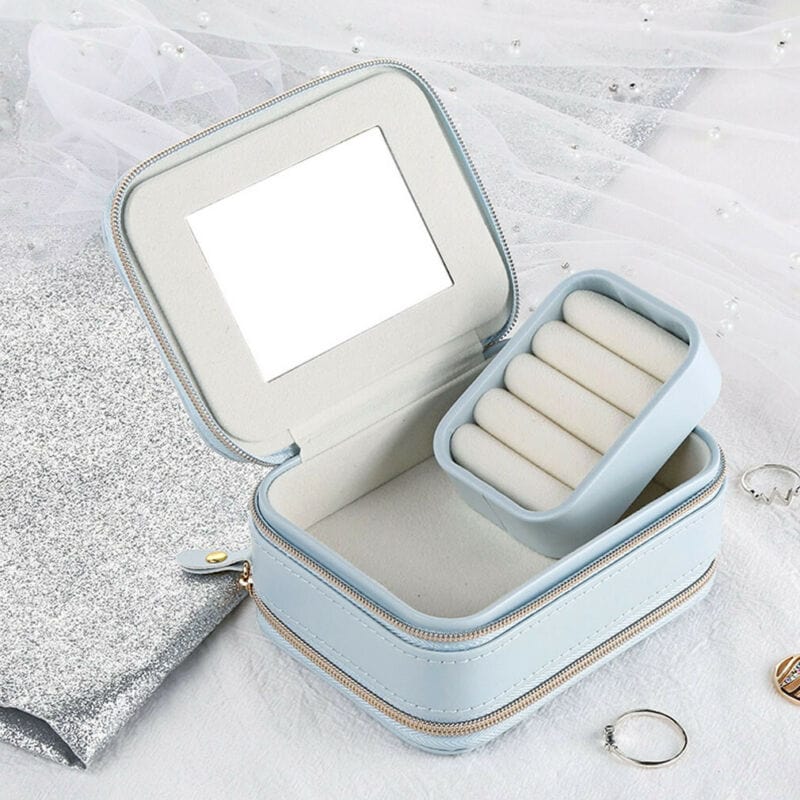 Portable Jewelry Organizer Box Leather Storage Holder Show Case Jewelry Travel Case