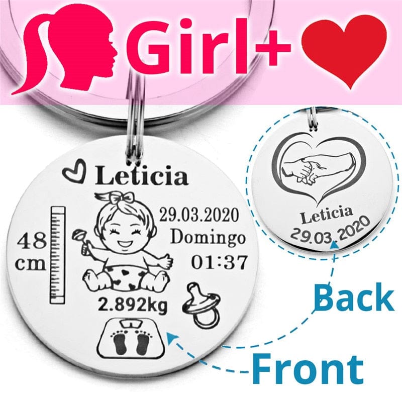 Lovely Personalized Baby Boys Girls Keychain  Name Birth Weight Height For Newborn Commemorate New Mom Dad Gift Keyring