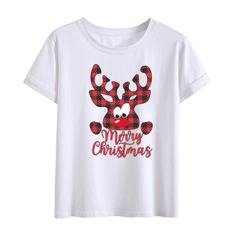 Christmas Reindeer Family Matching Clothes Mother Father Daughter Son Kid Baby T-shirt Christmas Family  Gift Red Short Sleeve