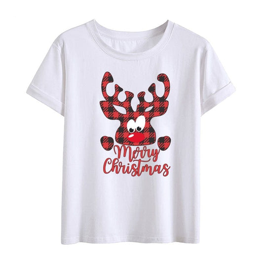 Christmas Reindeer Family Matching Clothes Mother Father Daughter Son Kid Baby T-shirt Christmas Family  Gift Red Short Sleeve