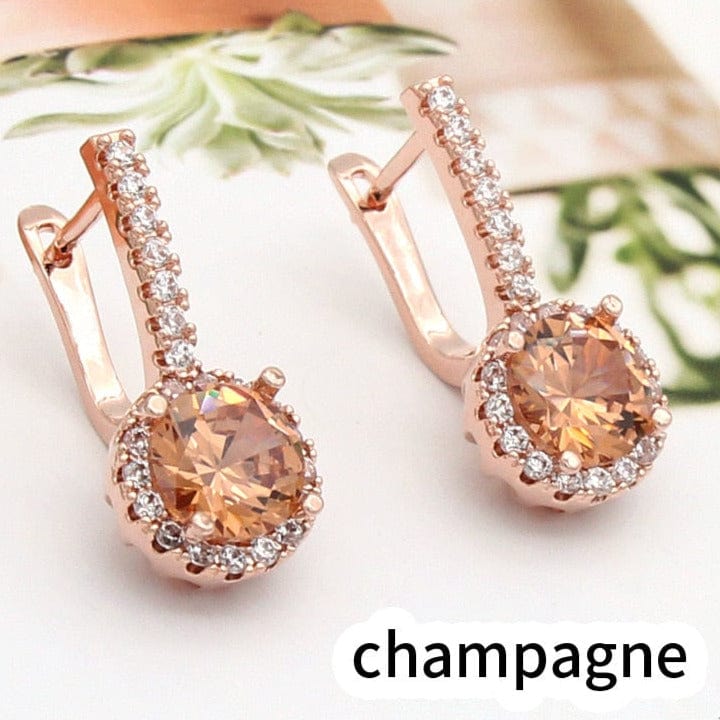 Women Rose Gold Color Round Cubic Zirconia Dangle Earrings For Women Wedding Party Jewelry Gift