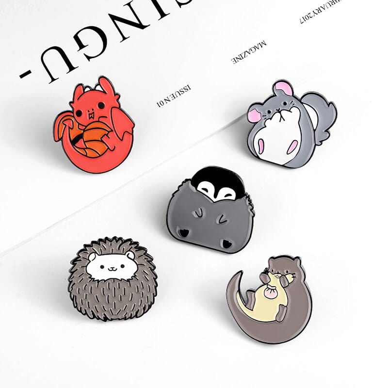 Cute Enamel Pin Chinchilla Hedgehog Otter Penguin Dragon Badge Brooch Custom Lapel pin Shirt Bag Jewelry Gift for Kids